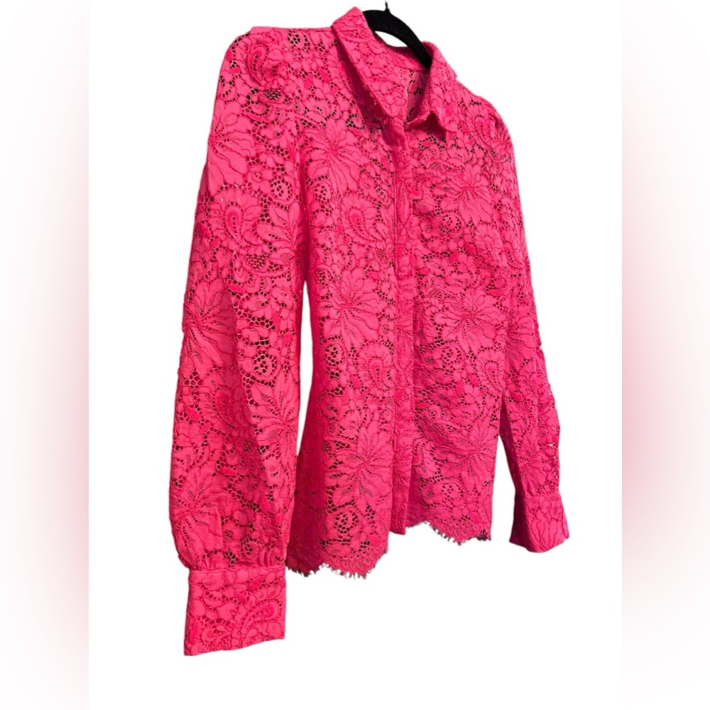 Worthington Women’s Size XS Top NWOT Button Down Petaluma Pink Lace Collared - Picture 2 of 10
